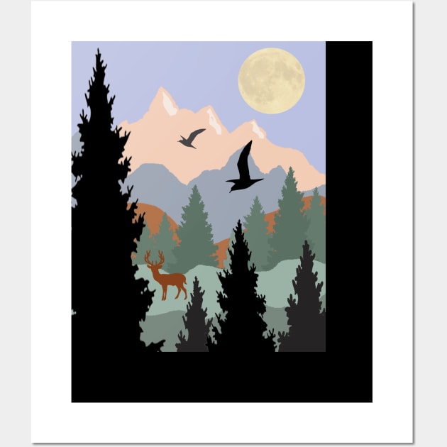 Buck and birds in the Mountains Wall Art by RockettGraph1cs